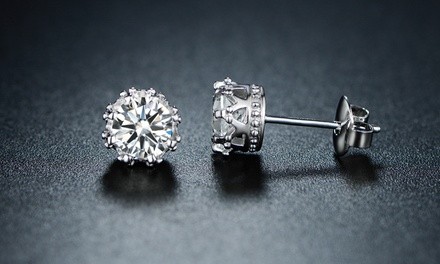 Genuine White Topaz Crown Stud Earrings By Peermont