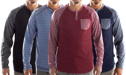 Distortion Men's Long Sleeve Raglan Henley Shirt (S-2XL)