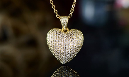 18k Gold Plated Puffed Heart Pendant Necklace Made With Swarovski Elements by Barzel