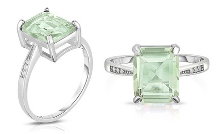 Genuine Green Amethyst Emerald Cut Gemstone Ring