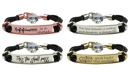 Pink Box Genuine Inspirational Leather ID Bracelet with Crystal from Swarovski