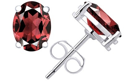 1.96 CTW Garnet Oval Stud Earrings in Sterling Silver by Orchid Jewelry