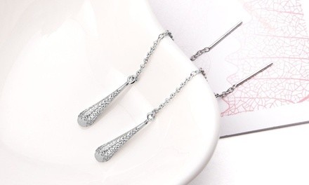 Italian Sterling Silver Diamond Cut Threader Drop Earrings by Verona