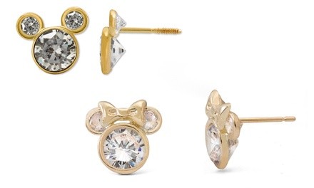 Kids' 10K Gold Disney Mickey or Minnie Cubic Zirconia Stud Earrings