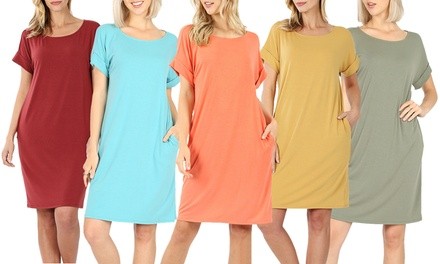 Haute Edition Short-Sleeve Round-Neck Dress. Plus Sizes Available. 