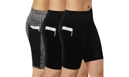 Women's High-Waist Bicycle Shorts with Phone Pockets (3-Pack). Plus Sizes Available.