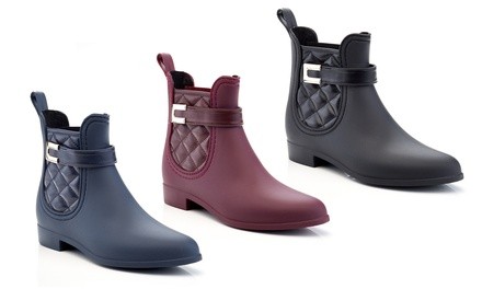 Women's Chelsea Quilted Waterproof Ankle Rain Booties with Elastic Instep