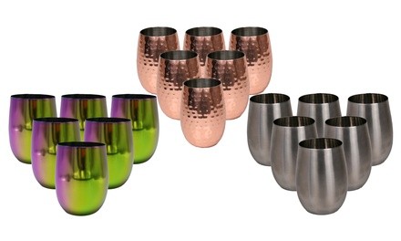 Stainless Steel Stemless Double or Single Walled Wine Glasses (6-Pack)
