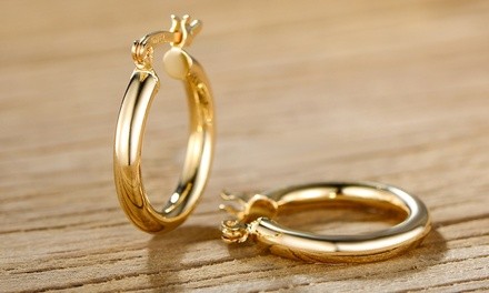 Polished 18K Gold Plated 15MM Wide Hoop Earrings by Sevil