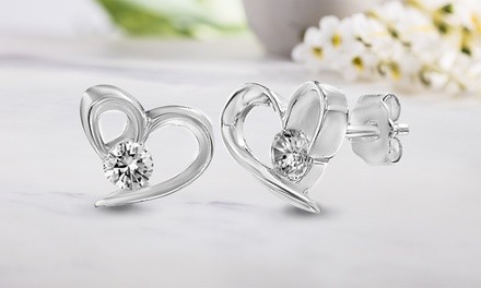 Lesa Michele Girls' Sterling Silver Cubic Zirconia Open Heart Stud Earrings