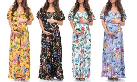 Women's Maternity Off-Shoulder Tropical Ruffle Maxi Dress