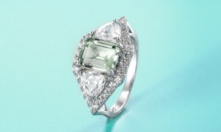 Genuine Green Amethyst 3-Stone Engagement Ring by Peermont