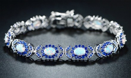 Sapphire and White Fire Opal Alternating Tennis Bracelet