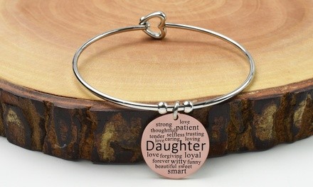 Stainless Steel Inspirational Words Heart Bangle By Pink Box