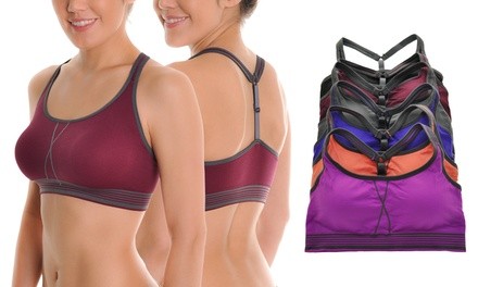 Seamless Striped-Band Sports Bra with Y-Strap Back (6-Pack)