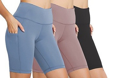 Women's 3-Pack High-Waist Bicycle Shorts with Pockets. Plus Sizes Available.