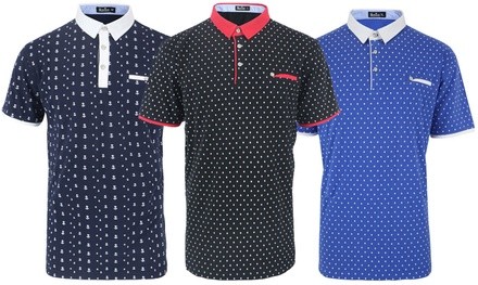 LeeHanTon Men's Fitted Nautical Print Short Sleeve Polo Shirt (S-2XL)