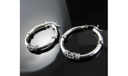 Italian Sterling Silver Balinese French Lock Hoops