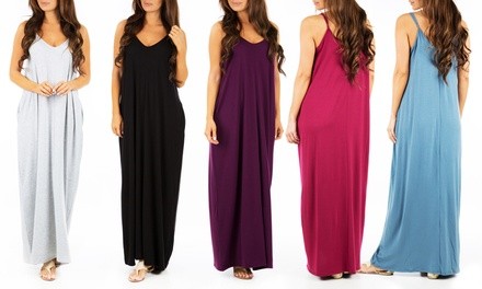 Women's V-Neck Cami Maxi Dress. Plus-Sizes Available.