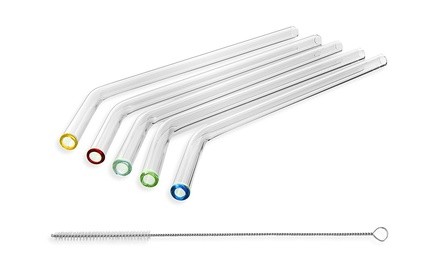 Waloo Reusable Wide Glass Straws with Cleaning Brush (6-Pack)