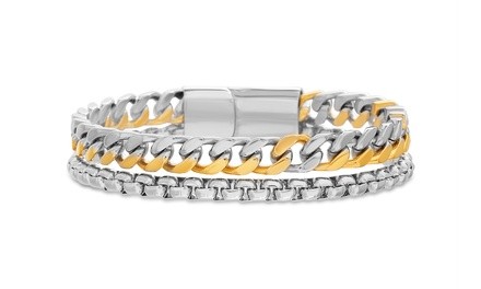 Simply Steel Men's 2-Tone Multi Chain Bracelet in Stainless Steel