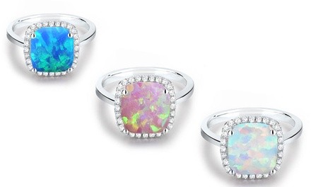 4.00 CTTW Lab-Created Cushion Opal Halo Ring. Multiple Options Available.