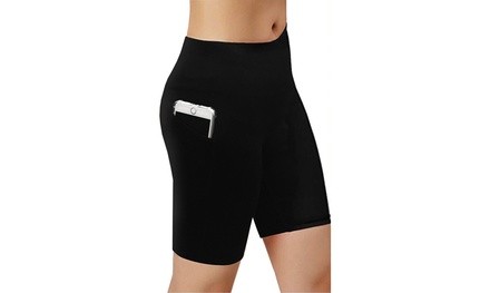 Women's High Waist Tummy Control Bike Shorts with Phone Pocket. Plus Sizes Avaialble.