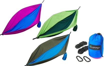 Two Person Parachute Camping Hammock with Nautical Grade Tree Ropes