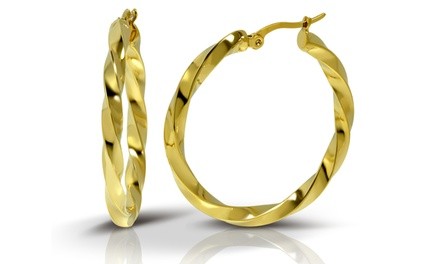 18K Gold Plated Diamond Cut Hoop Earrings by Paolo Fortelini