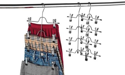 Space-Saving 4-Tier Skirt Hanger with Adjustable Clips (3- or 6-Pack)