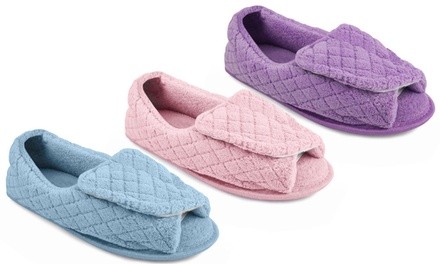 Muk Luks Women's Micro Chenille Adjustable Open-Toe Slippers