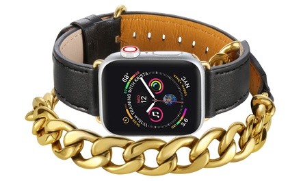 Double-Wrap Leather Band with Chain for Apple Watch Series 1, 2, 3 & 5