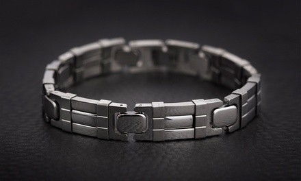 Men's Silver-Tone Stainless Steel Polished Ribbed Link Bracelet