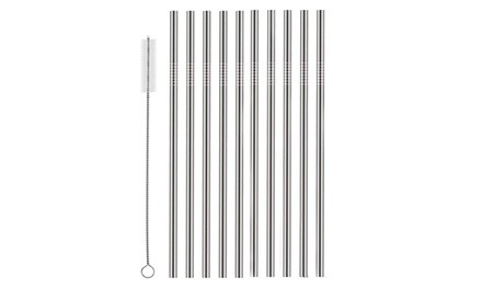 10 Pack Stainless Steel Straws With Cleaner Straight Reusable Drinking Straws 