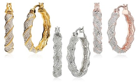 Plated Alloy Twisted Hoop Earring with Cubic Zirconia by Diane Lo'Ren