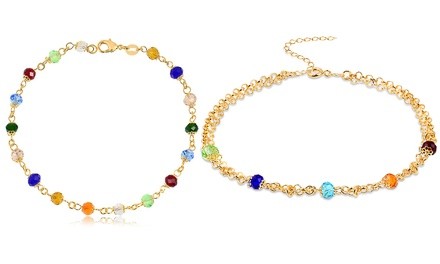 18K Gold Plated Multi-Color Crystal Anklet Bracelet made with Swarovski Elements