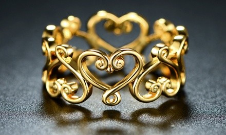 Filigree Heart Ring in Gold Plating