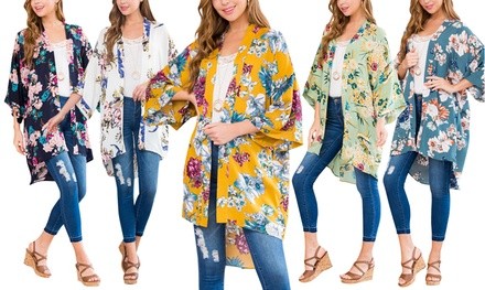 Riah Fashion Women's Bold Floral Tropical Cardigan Kimono