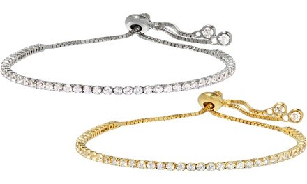 Lesa Michele Sterling Silver Adjustable Bracelet Made with Swarovski Elements 