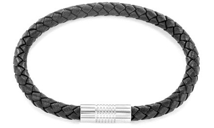 Men's Black Leather Braided Bracelet