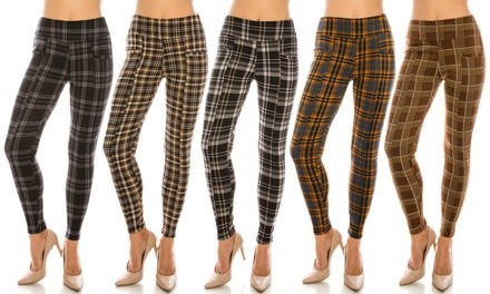 LA12ST Women's Stretchy Plaid Checker Leggings