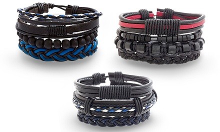 Reinforcements Men's Beaded & Leather Trio Bracelet Set