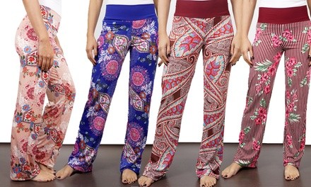 Bella Flore Stretchy High-Waist Floral Pants. Plus Sizes Available.