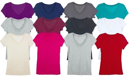 Women's Cotton-Rich Basic V-Neck T-Shirts (8-Pack). Plus Sizes Available.