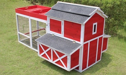 Red Barn Chicken Coop with Roof Top Planter 