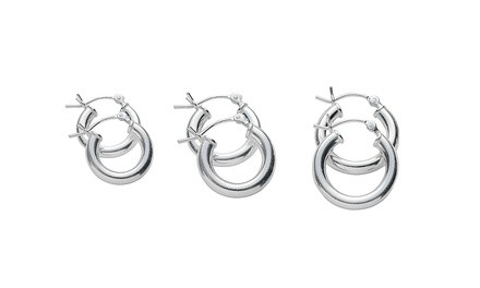 3 Pack Kids Italian Hoop Earrings in Solid Sterling Silver 