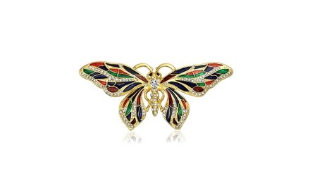 Bling Jewelry Gold Plated Multi Color Enamel Crystal Butterfly Brooch 