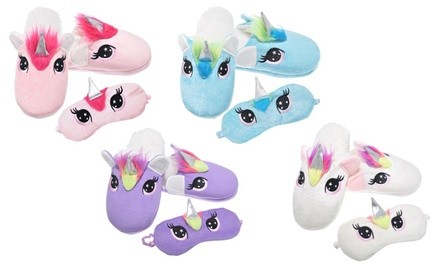 Angelina Women's Unicorn Sleep Mask and Slipper Gift Set