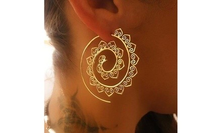 Bohemian Filigree Hearts Swirl Large Hoops in 14K Gold Plating