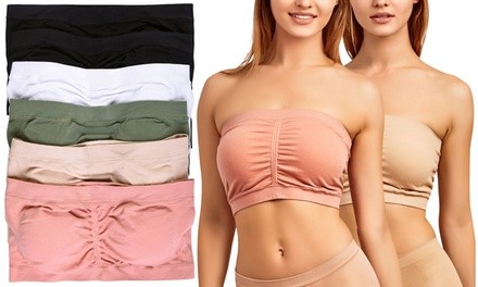 Women's Seamless Padded Strapless Bandeau Tube Bras (6-Pack)